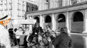 El burro Perico junto al Teatro Real.