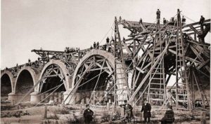 Construcción del Puente de los Franceses (hacia 1861).