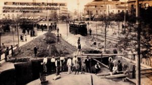 Obras de construcción de la estación de Cuatro Caminos en 1918.